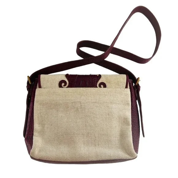 Sharif Canvas & Crocodile Leather Crossbody Bag With Lion Head Accent - Picture 3 of 13